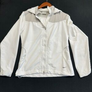 Nike Golf Women White Full Zip Hooded Windbreaker Jacket Belmar Golf Club Small